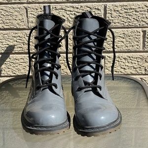 No Boundaries Grey Patent Motorcycle Boots